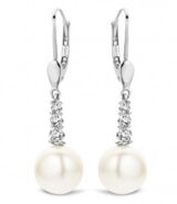You and Me Witgouden oorringen met parel & zirconium