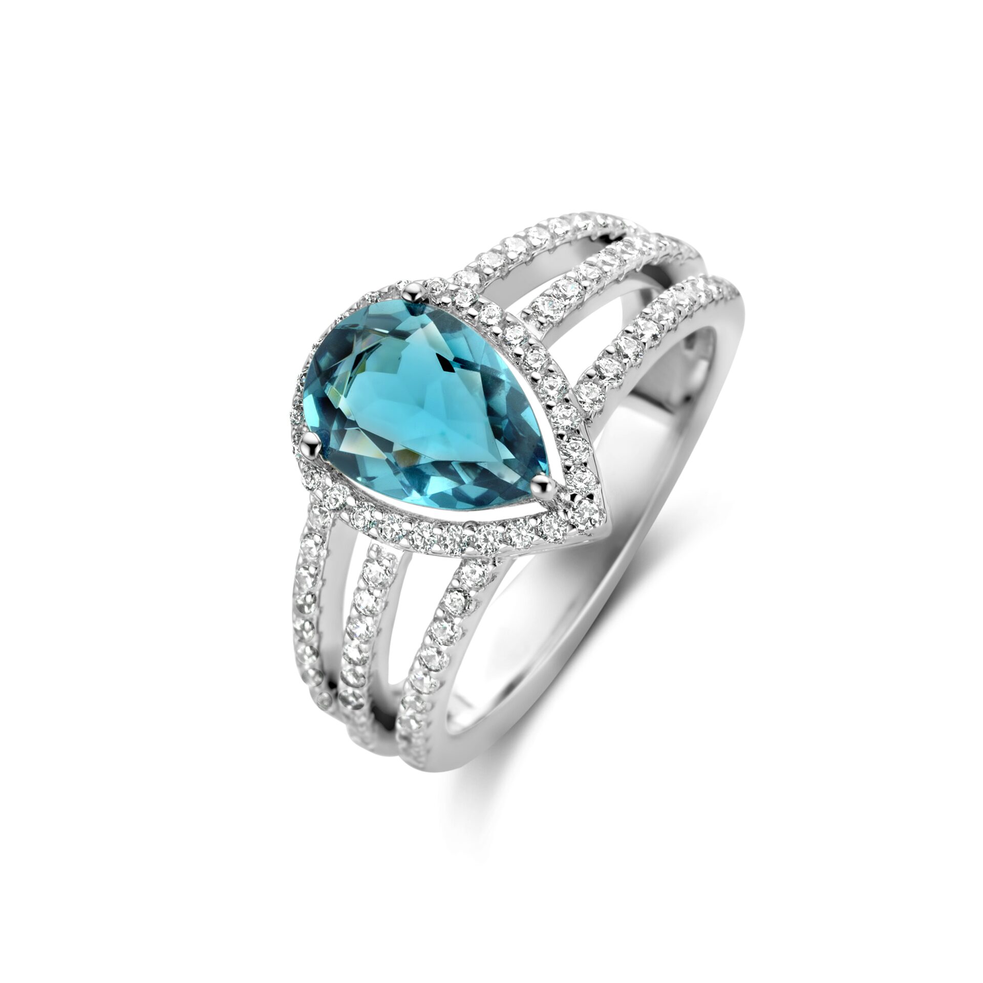 Zilveren ring gezet met zirconium + glas London Blue Naiomy Silver