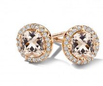 You and Me Rosé gouden 18ct oorringen met morganiet perzik 5mm en briljant 0.12ct
