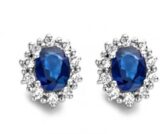 Y1356 You and Me witgouden oorringen met zirconium & synthetische saffier