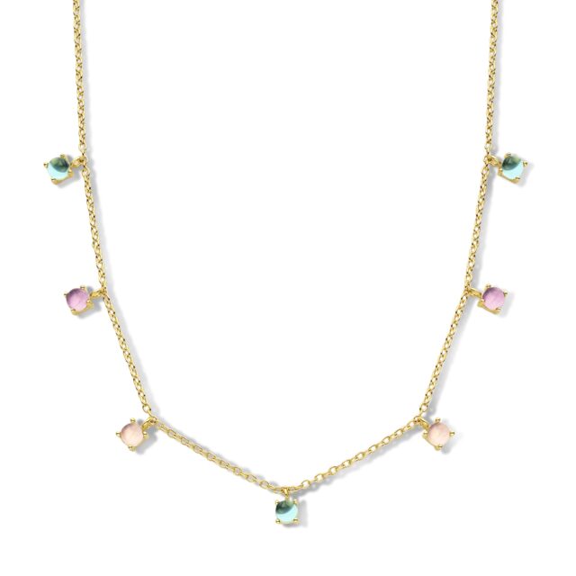 Naiomy vergulde ketting + hanger met kleurstenen