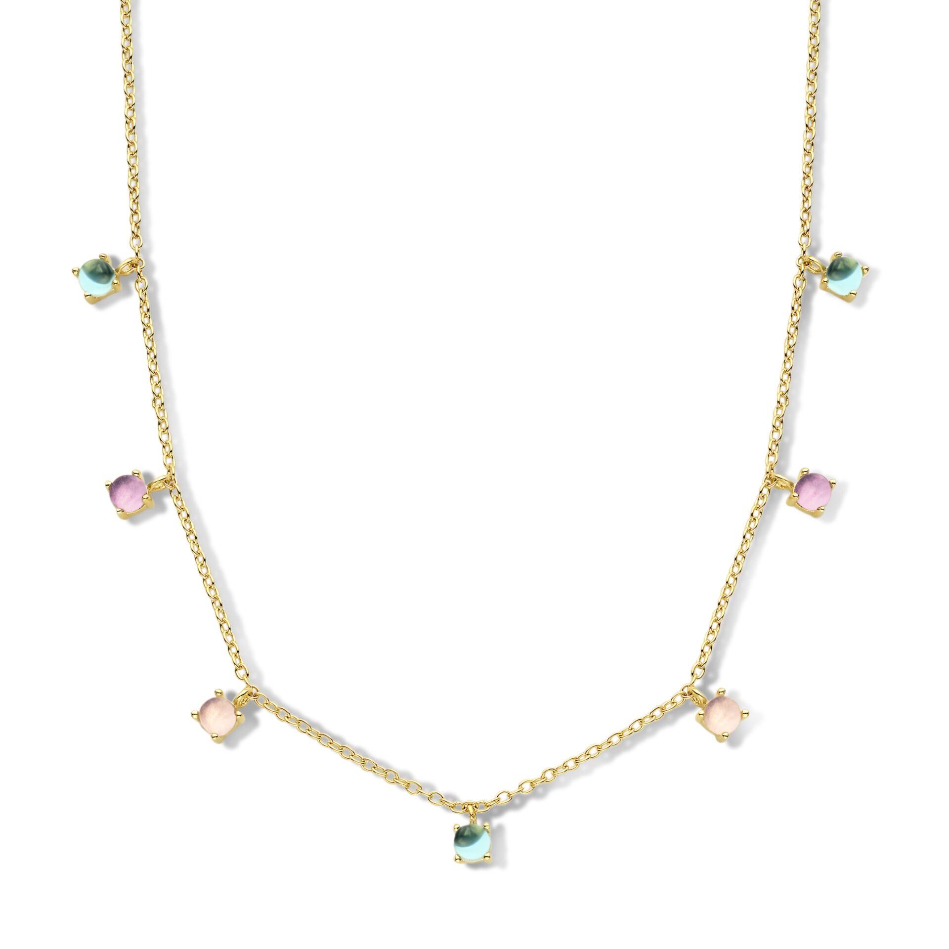Naiomy vergulde ketting + hanger met kleurstenen