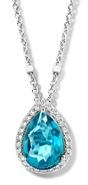 Zilveren ketting + hanger gezet met zirconium+glas London Blue Naiomy Silver