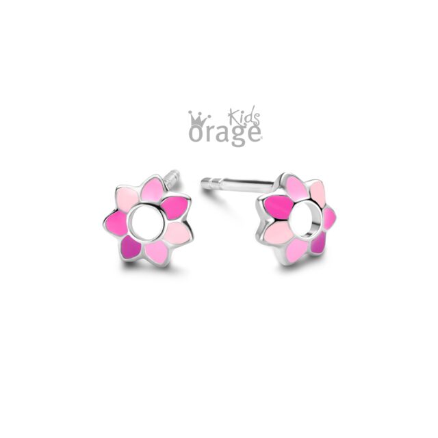 Orage Kids oorringen roze bloem K2503