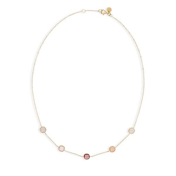 Italo bottene halsketting 18 ct geelgoud  met jade,  rozequartz
