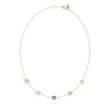 Italo bottene halsketting 18 ct geelgoud  met jade,  rozequartz