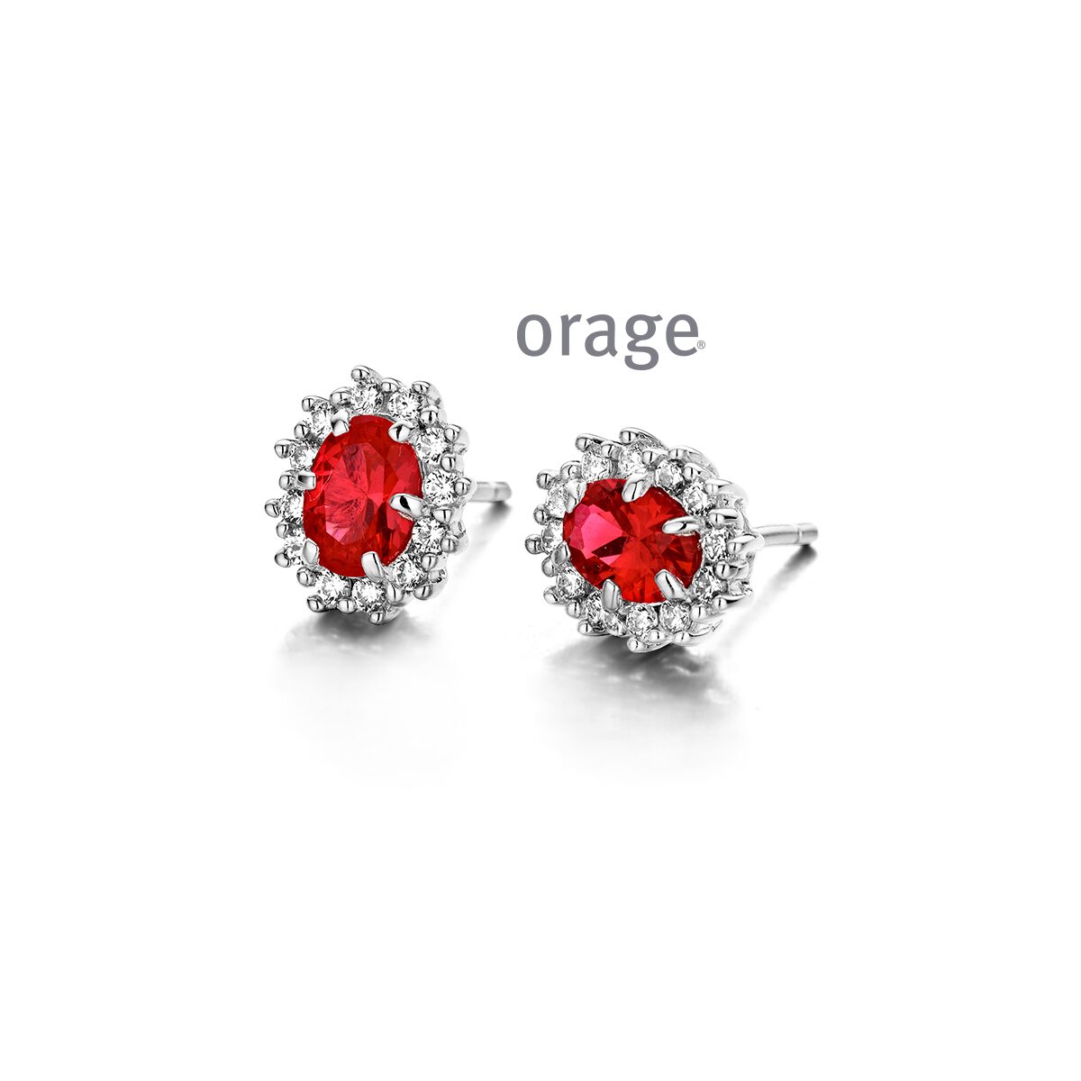  as431 Orage oorring zilver met zirconium rood