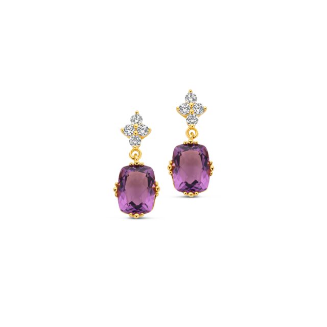 Naiomy oorringen zilver verguld met synthetische Amethyst 