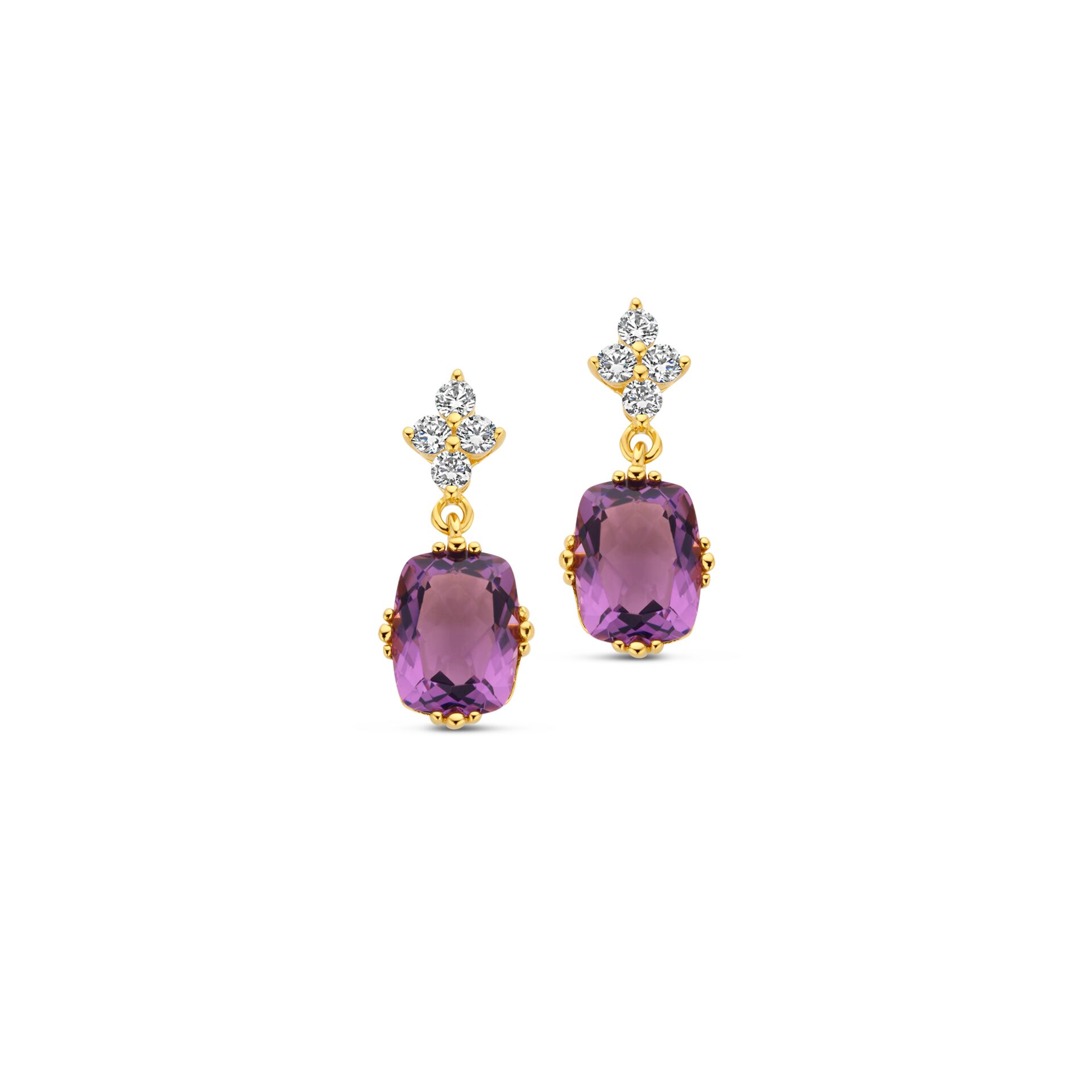 Naiomy oorringen zilver verguld met synthetische Amethyst 