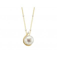 Y1874 geelgouden hanger met parel& briljant  0.01ct 13x9.8mm