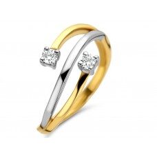E490 ring wit en geelgoud 18ct met 0.160ct briljant