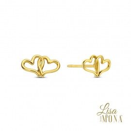 14K Geel Goud Oorringen dubbel hart 5x8mm