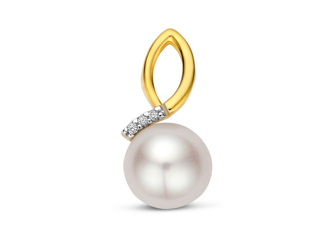 v3915 You and Me  parelhanger 18ct goud briljant 0.015ct