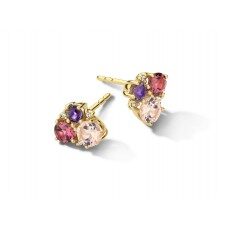 Y2489 oorring geelgoud 18ct Amethyste - Pink Quartz - Rhodolite