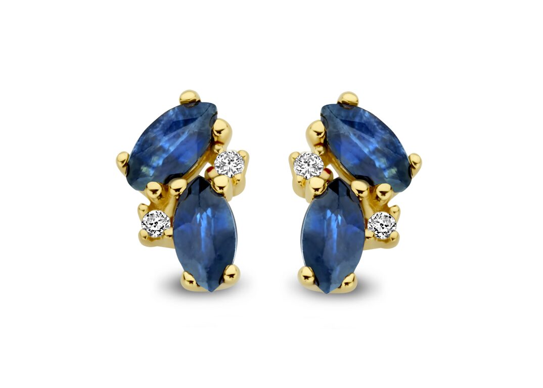 V3656 You and Me Ooringen geelgoud  18ct briljant en saffier 