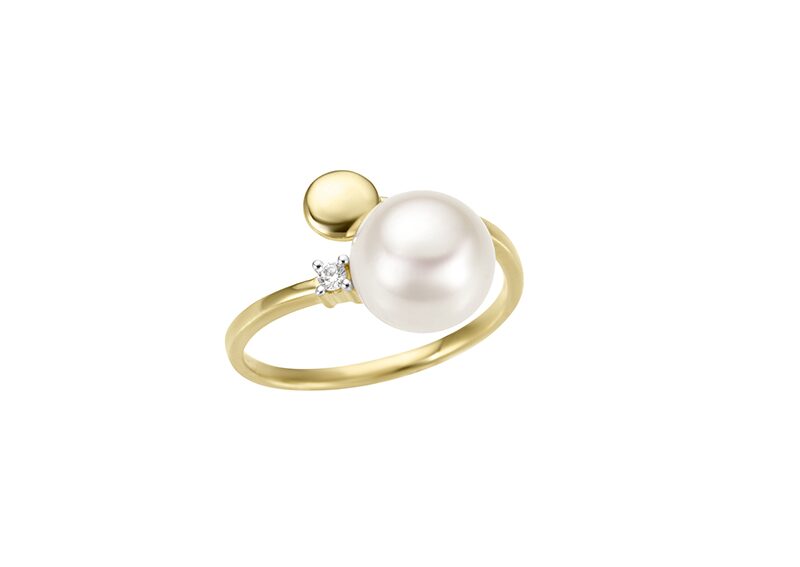 Y2607  parelring 18ct geelgoud briljant 0.030ct
