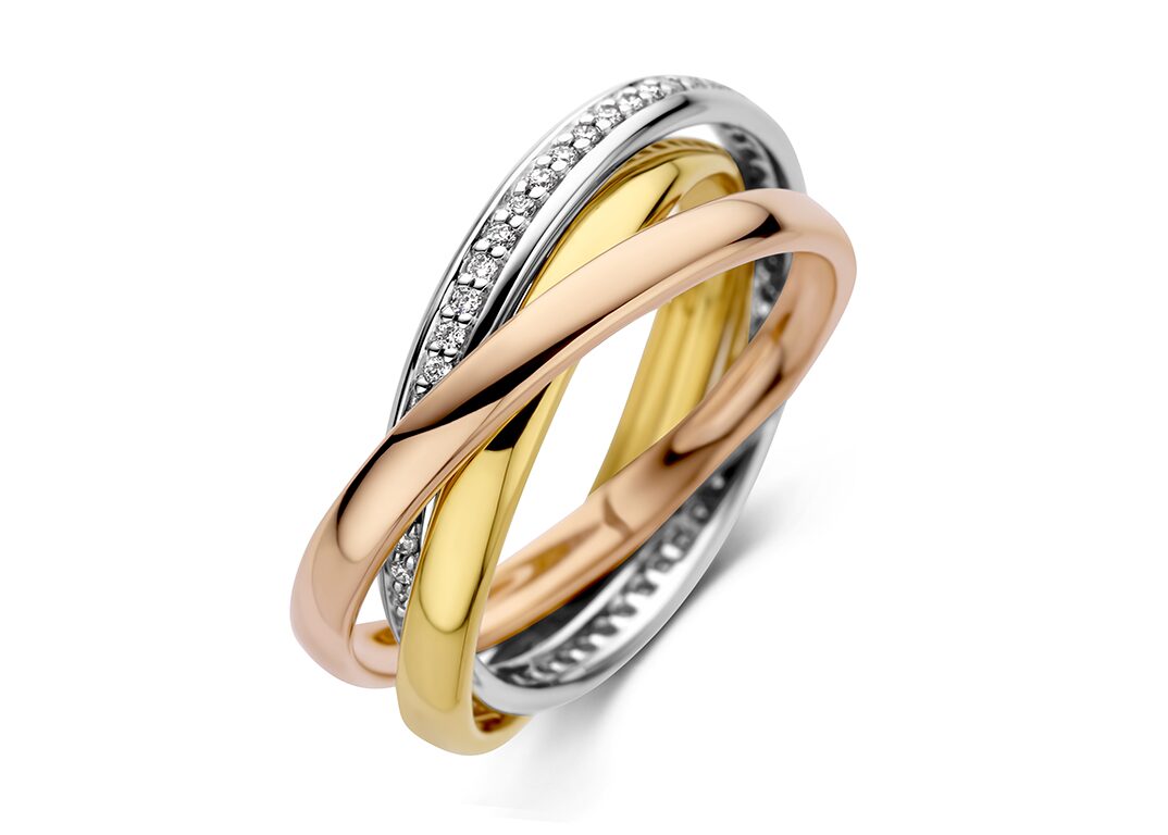 V4721 cartier ring rood, geel en witgoud 18ct met briljant 0.290ct