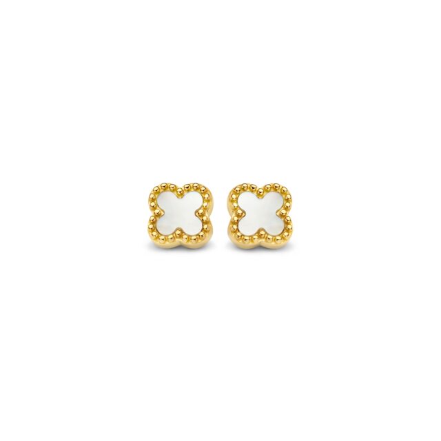 Oorbellen zilver geel verguld + bloem met nacre Naiomy N3Z62