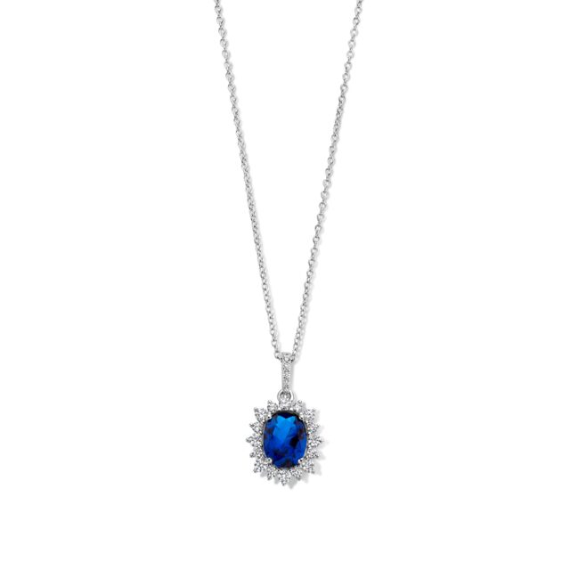 Zilveren ketting + hanger met blauwe + witte zirconium 40-42-45 cm Naiomy N3U52