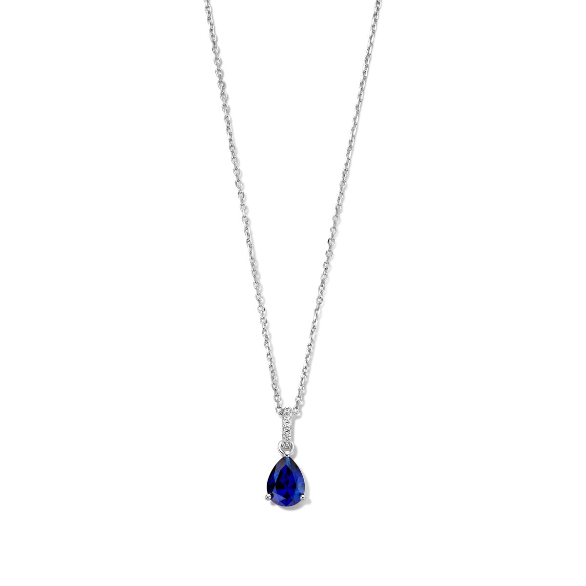 Zilveren hanger  blauw met zirconium+ ketting 40-42-45cm Naiomy n3u61