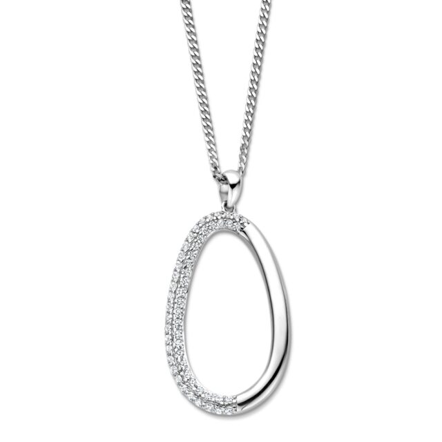 N5K62
Zilveren ketting + hanger open ovaal + CZ 42+45cm Naiomy