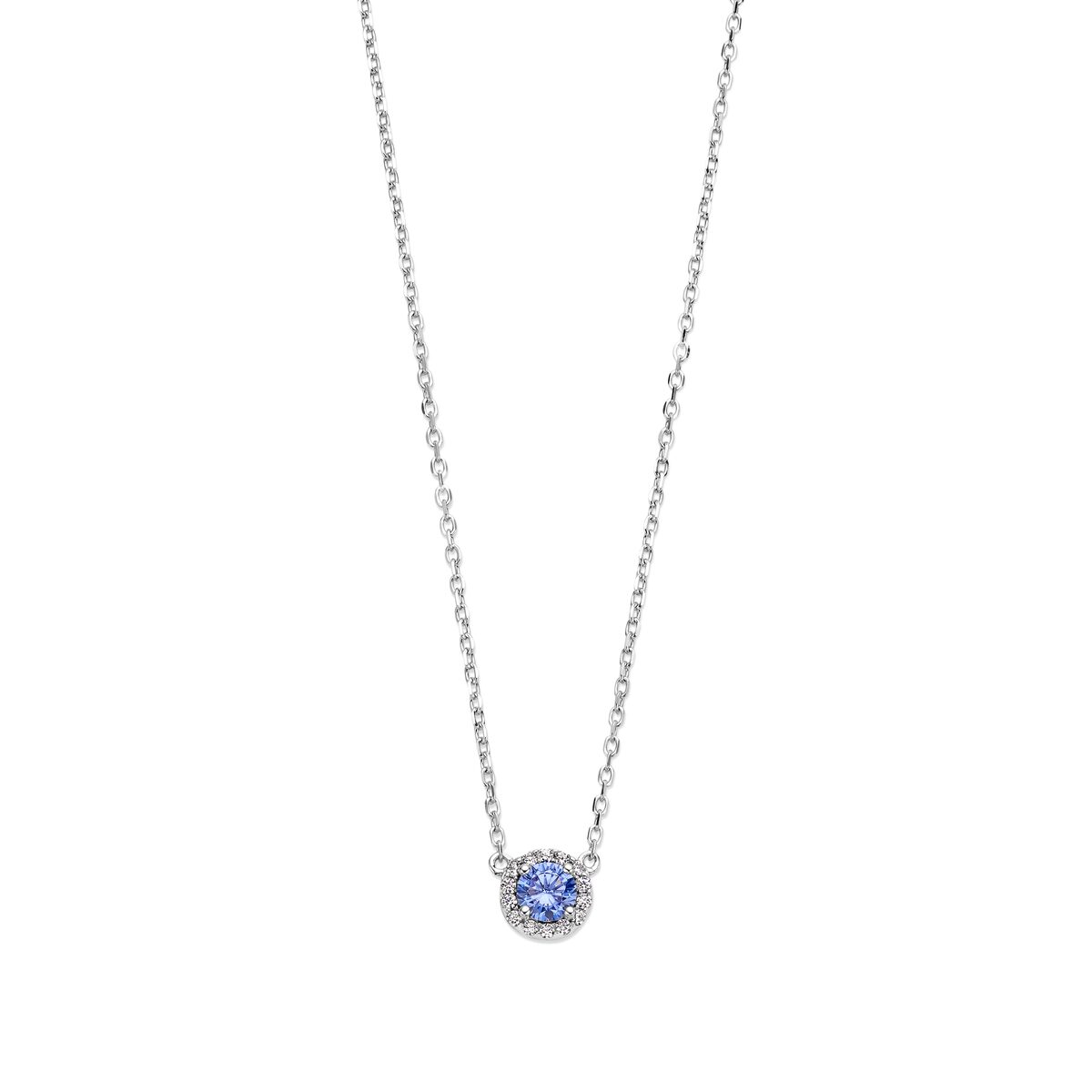 Zilveren ketting+hanger entourage lichtblauwe steen+zirconia 40+2cm Naiomy N3Y64