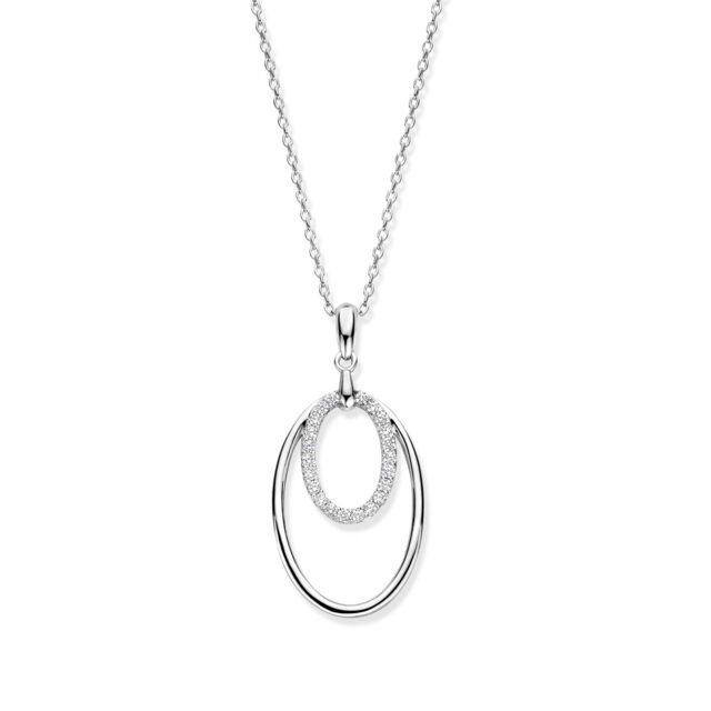 N5B60
Zilveren ketting + ovalen hanger + CZ 40-42-45 cm Naiomy