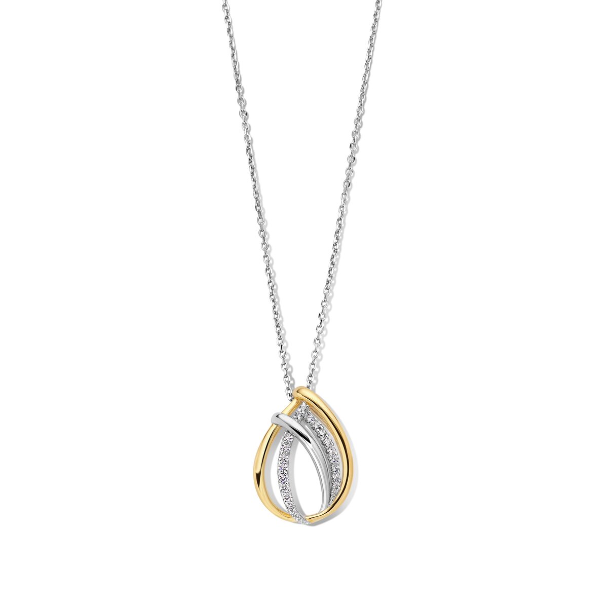 Zilveren bicolor ketting + hanger met zirconium  40-42-45cm Naiomy N3X55
