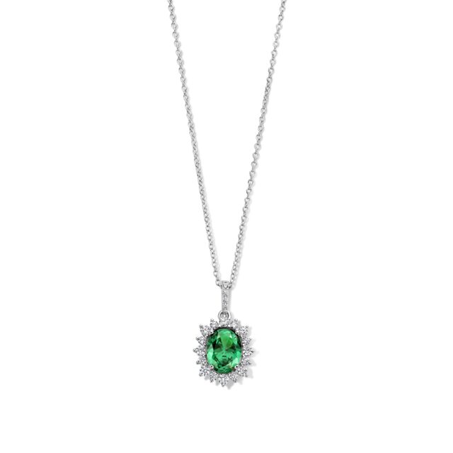 Zilveren ketting + hanger met groene + witte zirconium 40-42-45 cm Naiomy N3U55