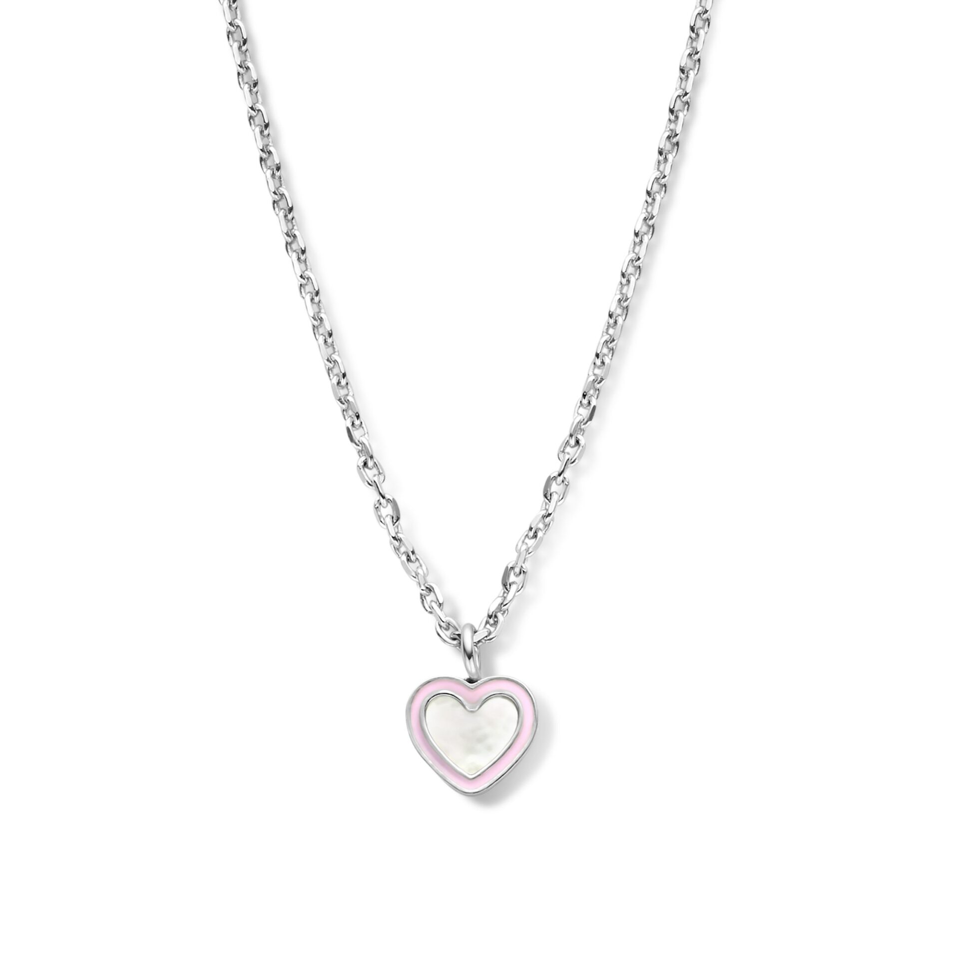Naiomy Princess zilveren halsketting +hanger hart parelmoer roze 