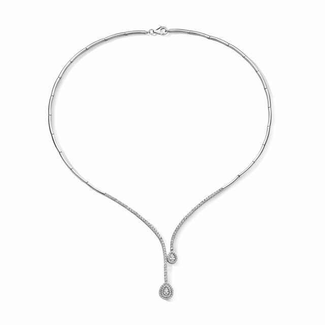 Zilveren rigide collier met druppelvormig motief + zirconium 45cm Naiomy N3R55