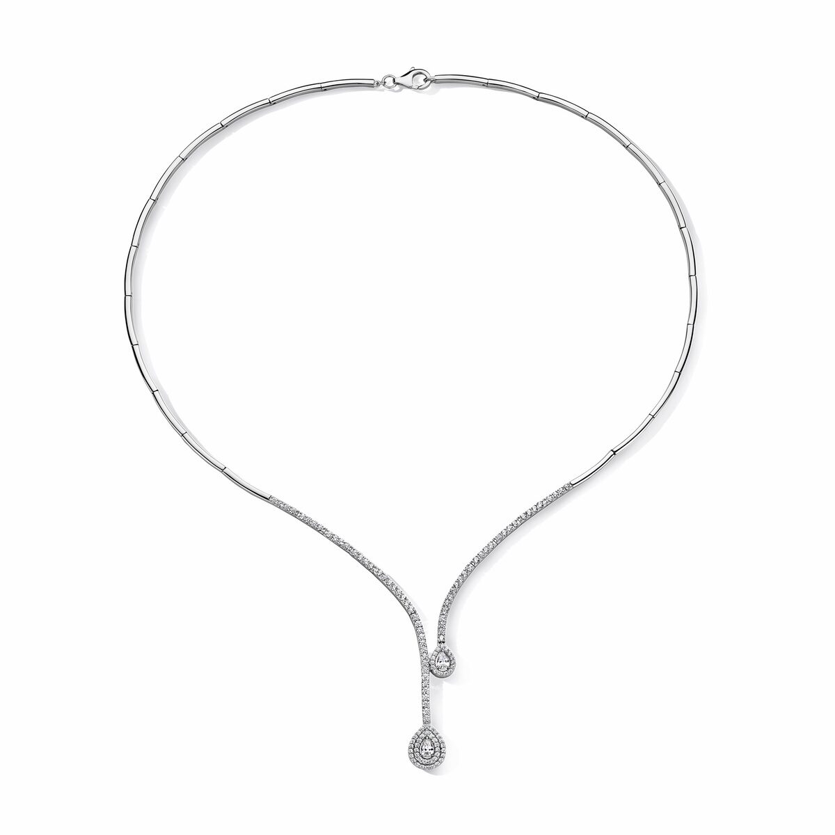Zilveren rigide collier met druppelvormig motief + zirconium 45cm Naiomy N3R55