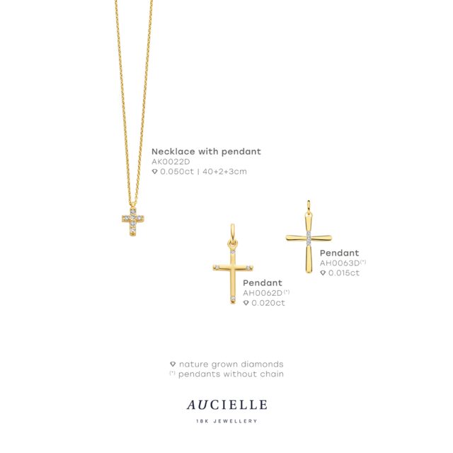 Aucielle AH0062D hanger kruis geelgoud briljant 0.020ct 15.5 x 9.5mm