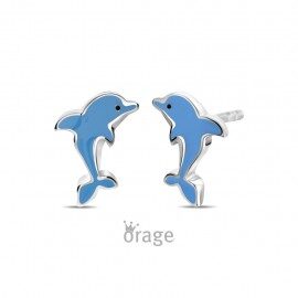 K2980 Oorringen dolfijn blauw zilver