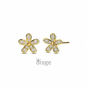 K2907 oorring bloem verguld geel zirconium