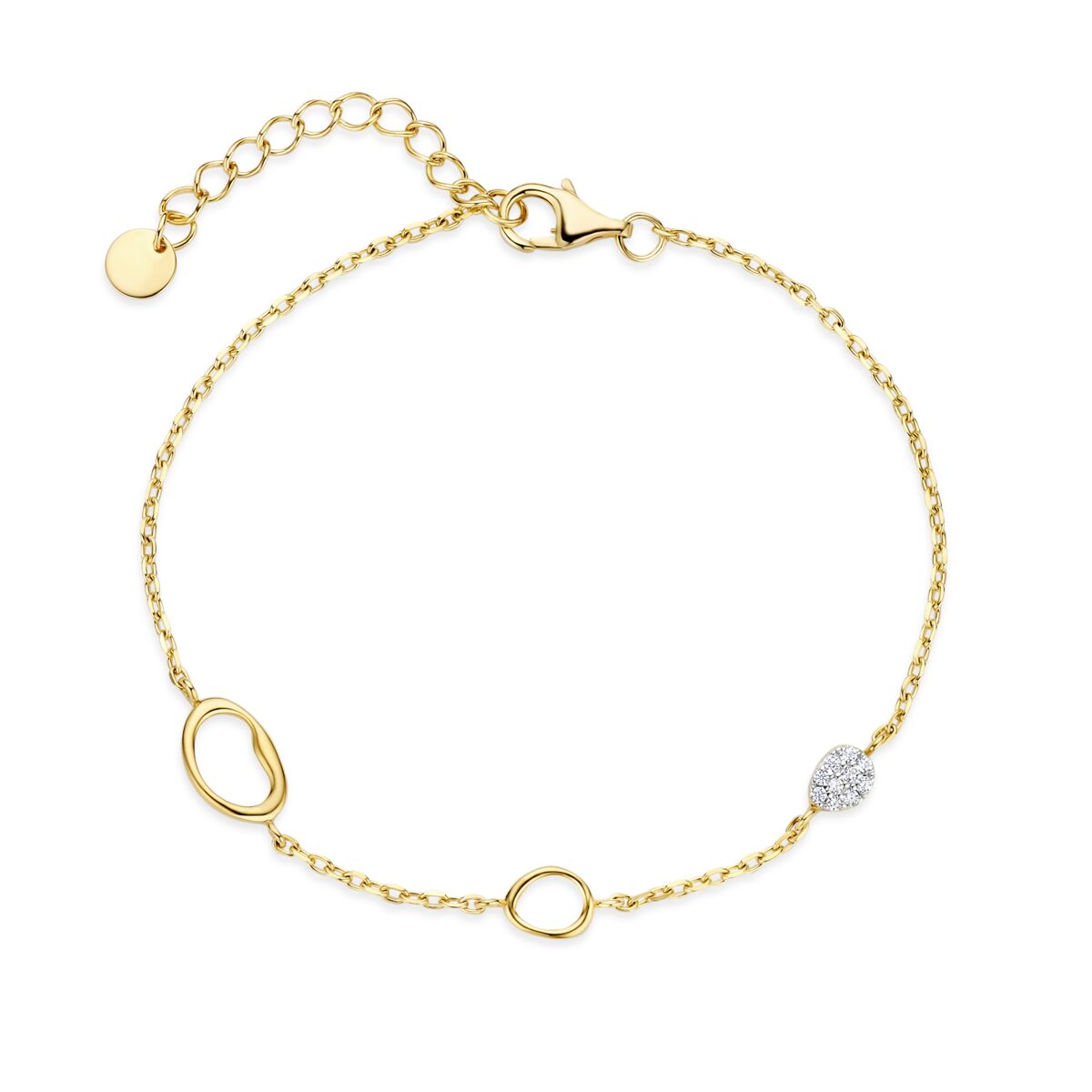 N6I57
Zilveren geel vergulde armband met schakeltjes + CZ 17+3cm Naiomy
