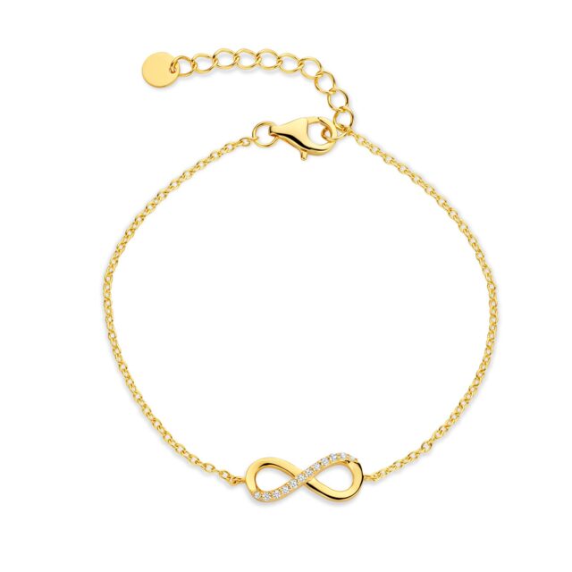 N5G59
Zilveren geel vergulde armband met infinity-teken + CZ 16+3cm Naiomy