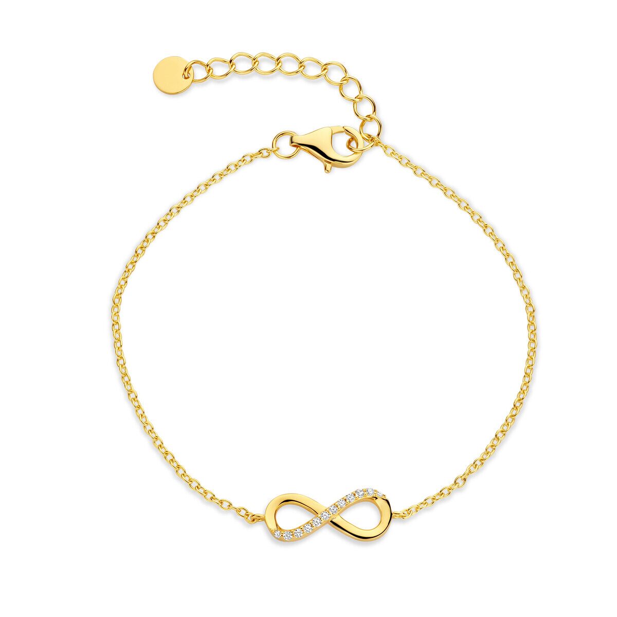 N5G59
Zilveren geel vergulde armband met infinity-teken + CZ 16+3cm Naiomy