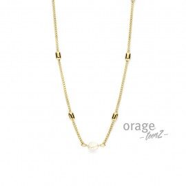 T703 Orage TeenZ Ketting  staal verguld geel parel