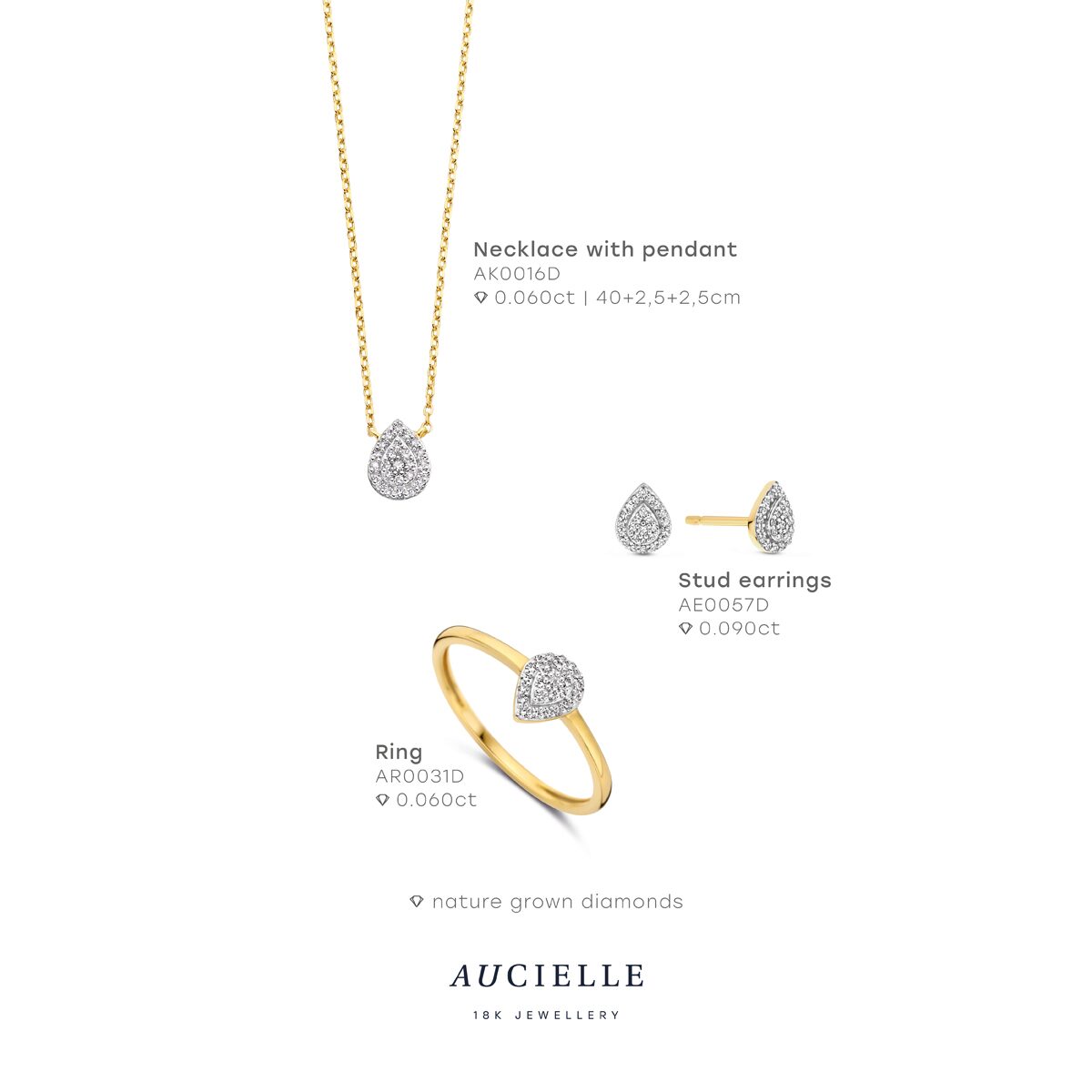 Aucielle ak0016d/45  ketting  geelgoud  40+2.5+2.5 cm briljant 0.060ct