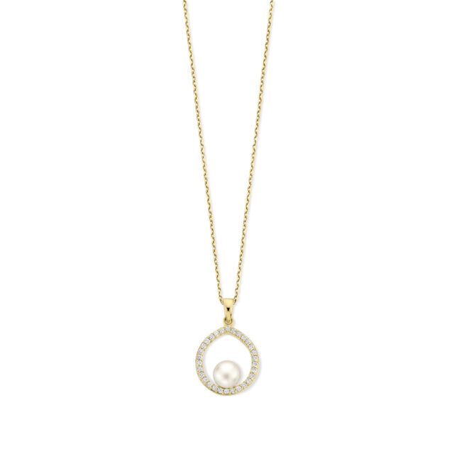 N6I74
Zilveren geel vergulde ketting+ hanger met parel + CZ 40-42-45cm Naiomy