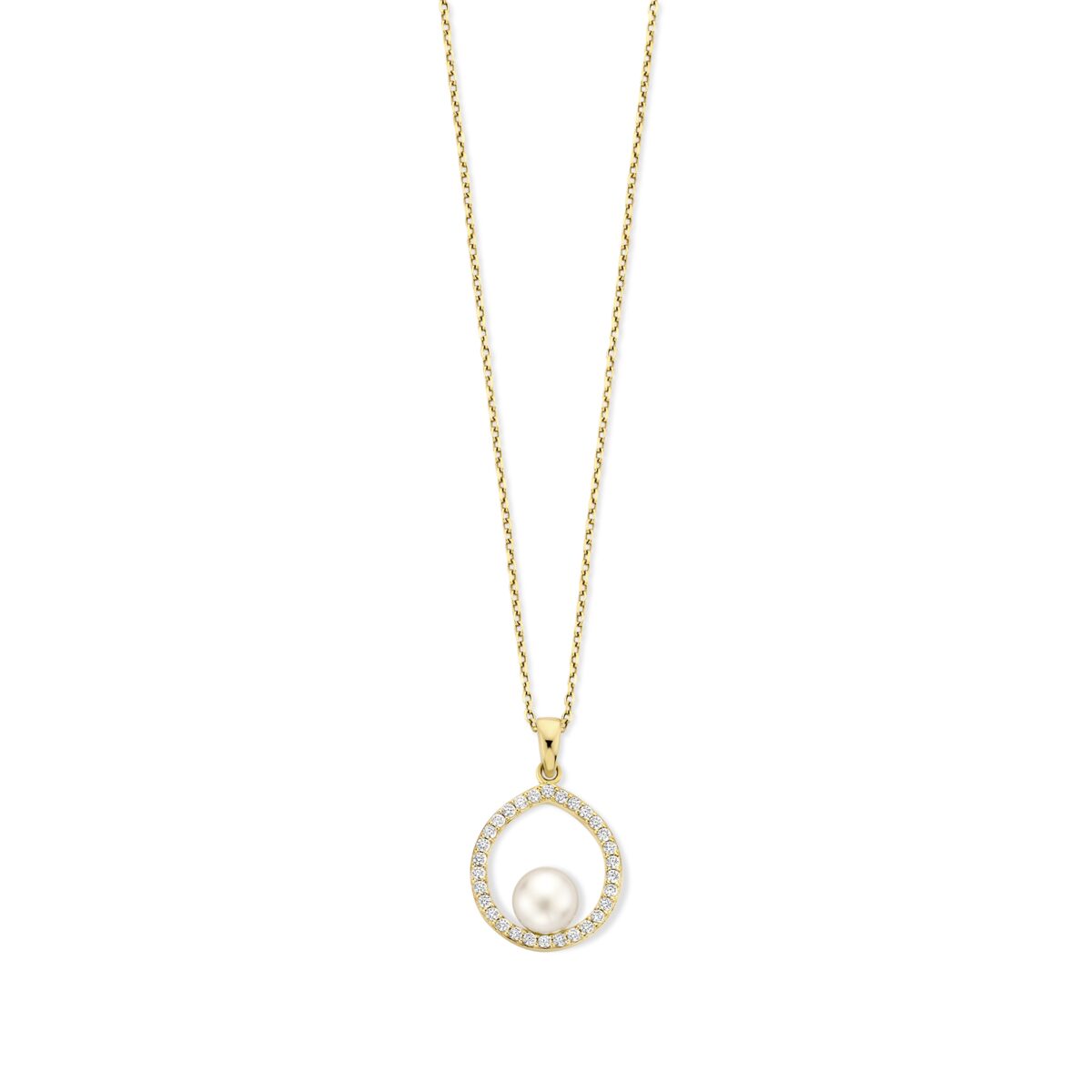 N6I74
Zilveren geel vergulde ketting+ hanger met parel + CZ 40-42-45cm Naiomy