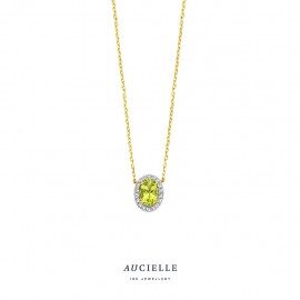 ak0090D/45 ketting 18 geelgoud peridot entourage 0.060ct  lengte 40+2.5+2.5 cm