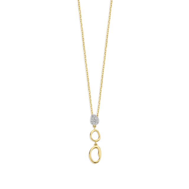 N6I55
Zilveren geel vergulde ketting + hanger schakeltjes + CZ 42+3cm Naiomy
