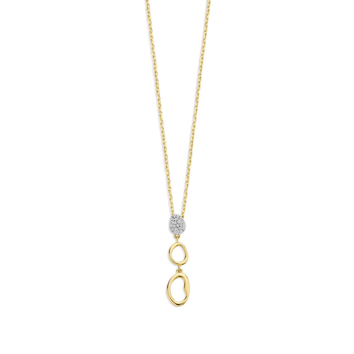 N6I55
Zilveren geel vergulde ketting + hanger schakeltjes + CZ 42+3cm Naiomy