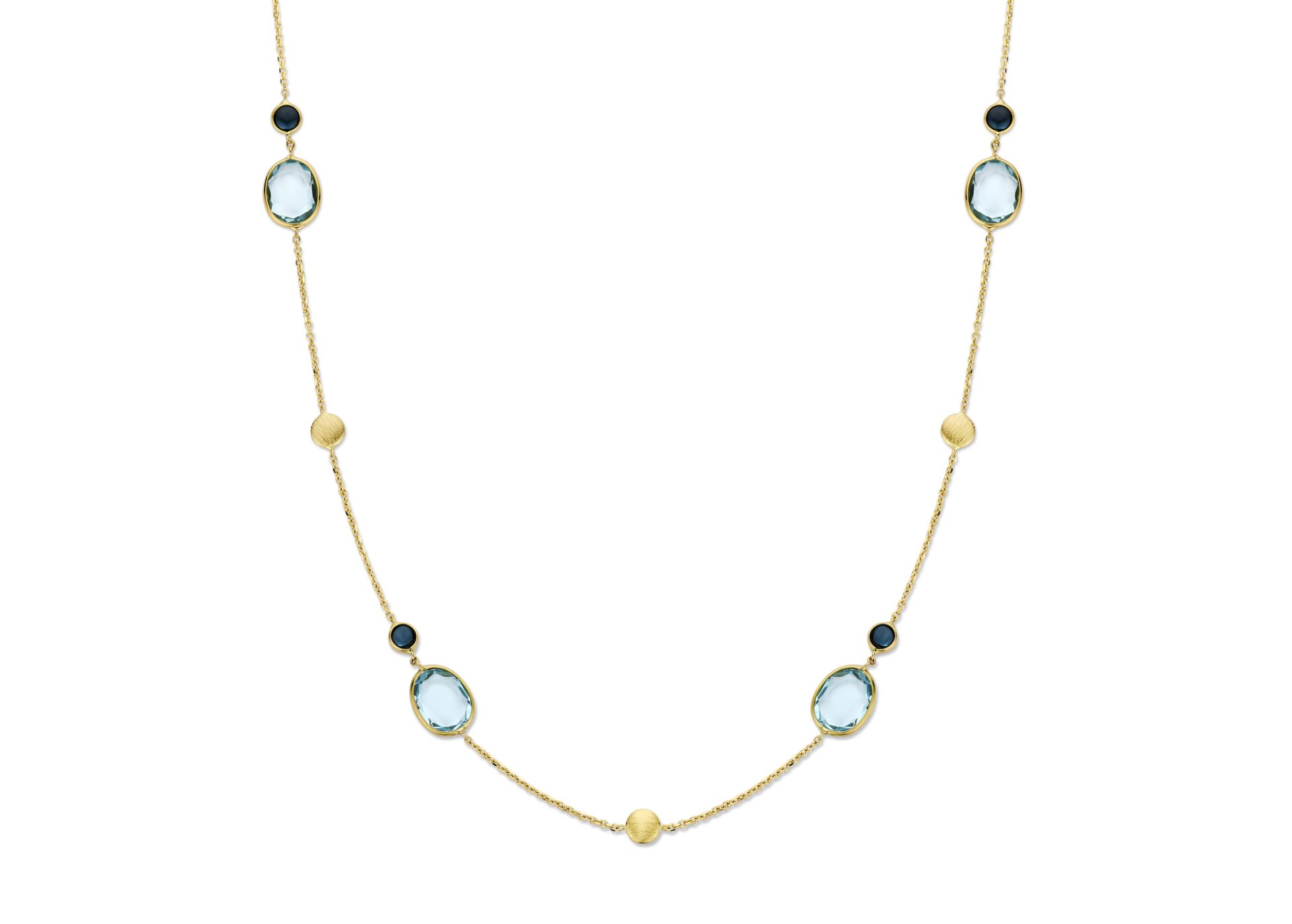 You and Me geelgoud ketting topaas en london bleu 45cm