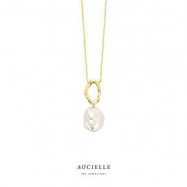 AK0038F ketting met parel geelgoud 40+2+3cm