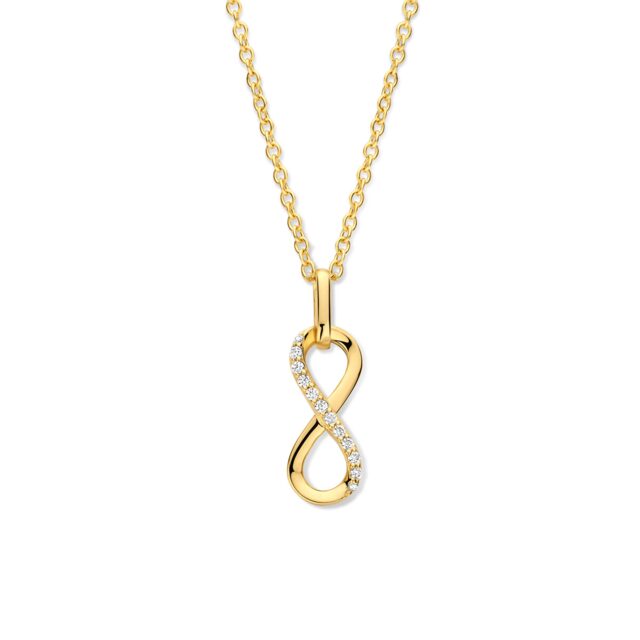 N5G58
Zilveren geel vergulde ketting + hanger infinity-teken + CZ 40+5cm Naiomy