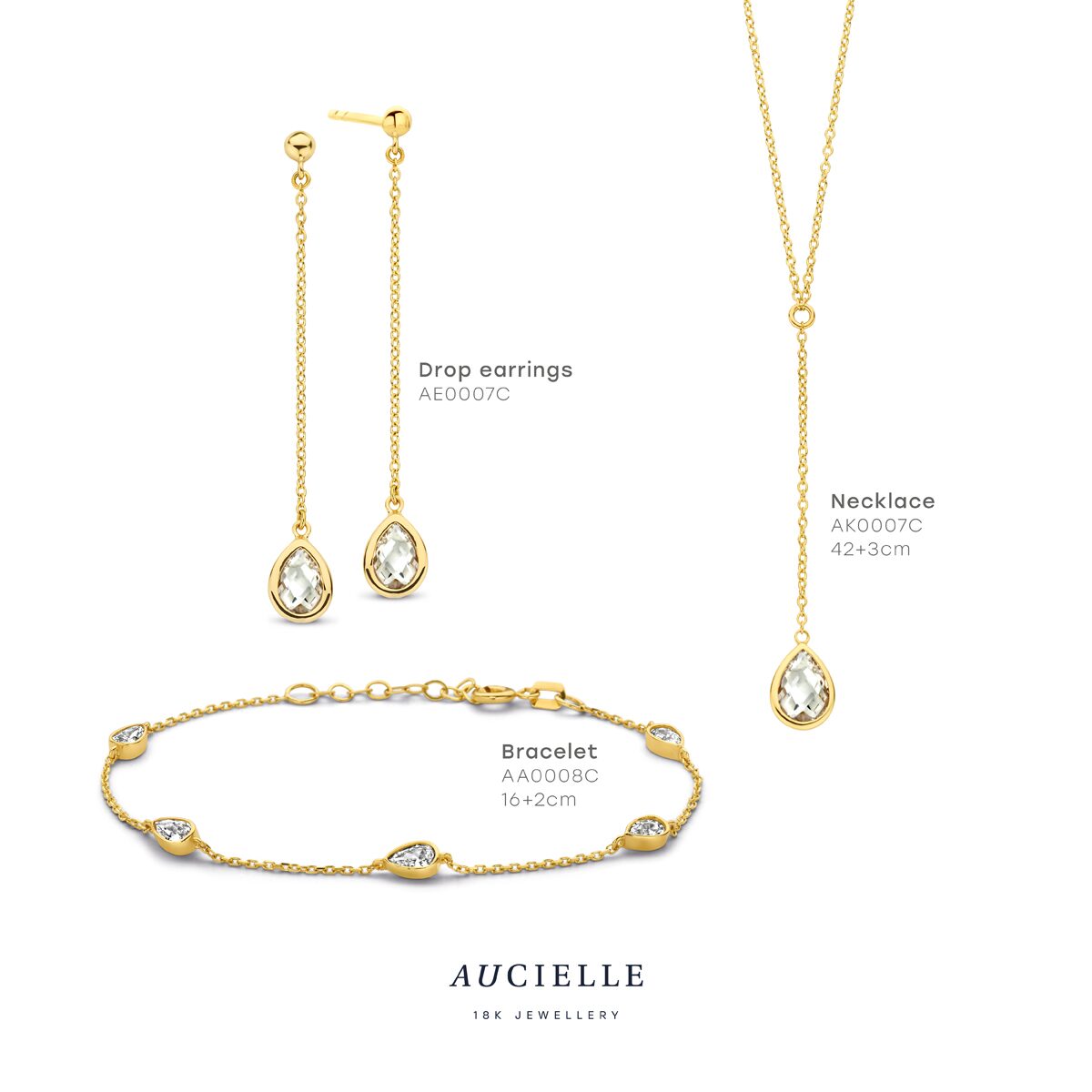 Aucielle ak0007c/45  ketting  geelgoud  42+3 cm zirconium