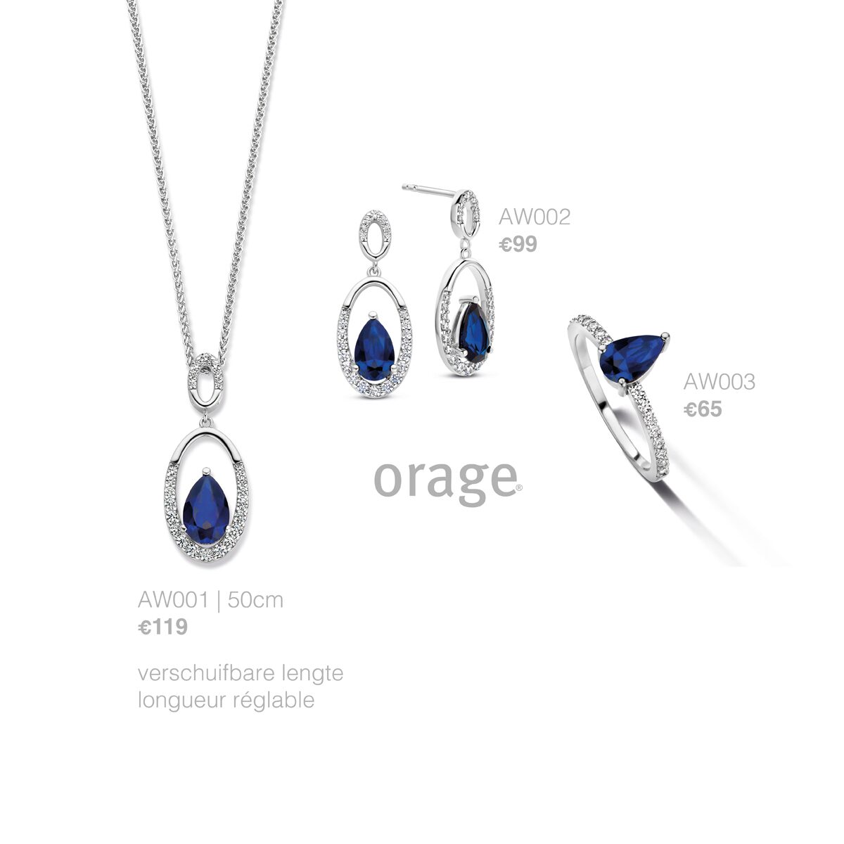 Orage ketting blauw AW001 verschuifbare lengte 